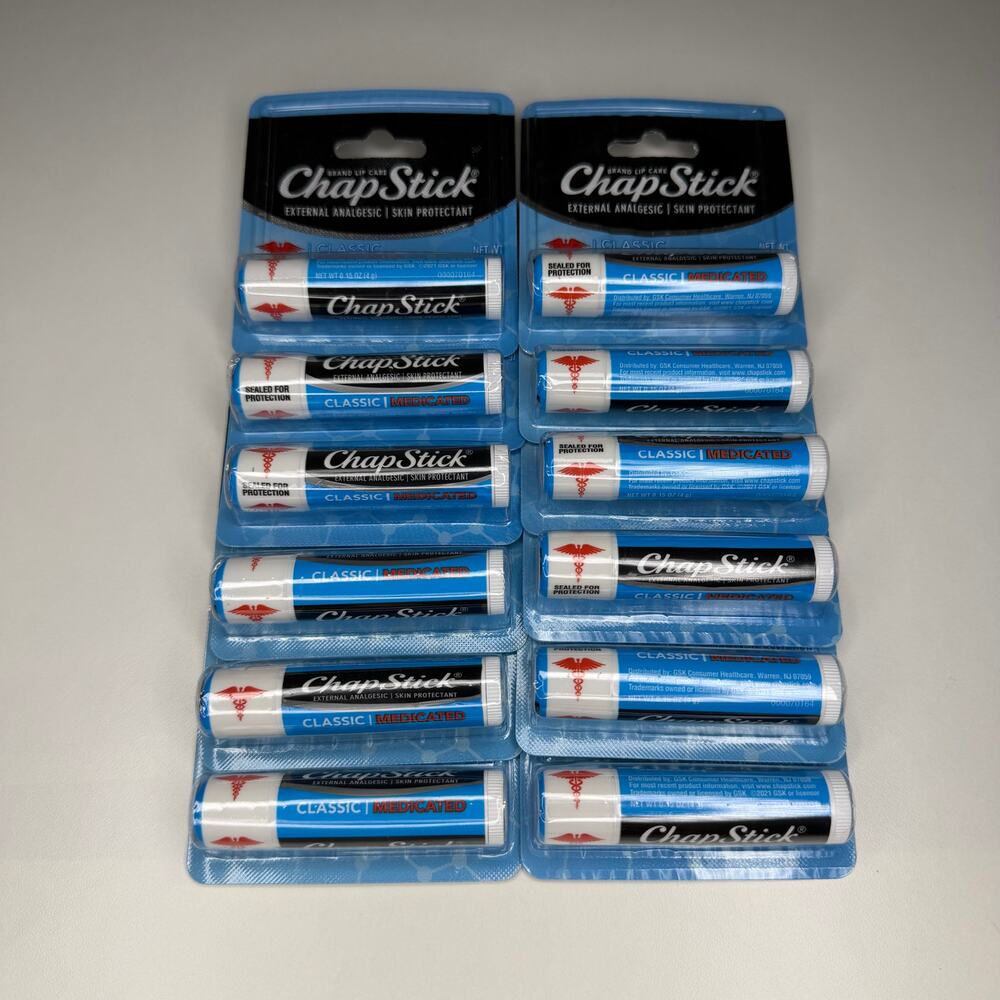 SET OF 12 — ChapStick Classic Medicated Lip Balm & Skin Protectant Tube — 0.15oz